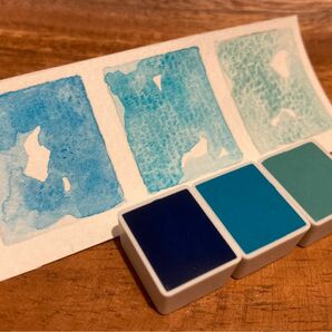 水彩絵の具　ハーフパン2ml 3色セット スカイブルー・コバルトライトブルー・コバルトグリーンペール
