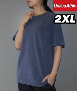 新品 ユナイテッドアスレ ピグメントダイ 無地半袖Ｔシャツ ポケット付 ネイビー 2XL