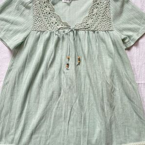 爽やか ミントカラー 半袖 ニット? トップス サイズM