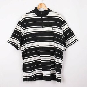 ポロバイラルフローレン 半袖Tシャツ ボーダー ハーフジップ 海外古着 大きいサイズ メンズ XXLサイズ ブラック Polo by Ralph Lauren