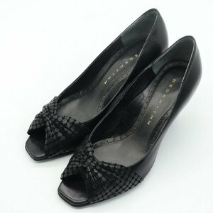 ネオリズム パンプス オープントゥ ドットリボン ミドルヒール シューズ 2E 日本製 靴 黒 レディース 23cmサイズ ブラック NEO RHYTHM