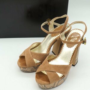  Anna Sui sandals suede leather python type pushed . ankle strap tea n key heel thickness bottom shoes lady's 4 size Brown ANNA SUI