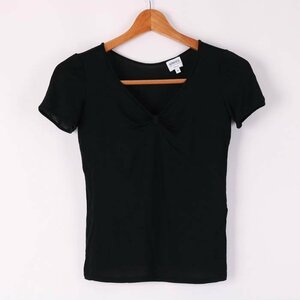  Armani ko let's .-ni короткий рукав футболка V шея одноцветный tops простой стрейч женский 42 размер черный ARMANI COLLEZIONI