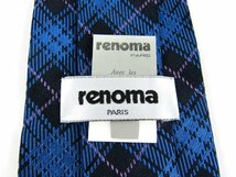 レノマ ブランドネクタイ チェック柄 シルク イタリア製 ハンドメイド 未使用品 メンズ ブルー renoma_画像3