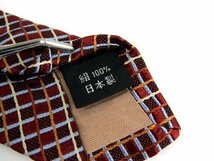 アクアスキュータム ブランドネクタイ チェック柄 エンブレム シルク 日本製 メンズ ワインレッド Aquascutum_画像4