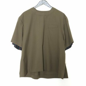 SACAI 21SS ショルダージップ ス―チング POシャツ サイズ1 カーキ 21-02459M サカイ 半袖 suiting s/s shirt