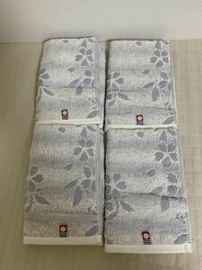 未使用/PRAIRIE DOGS IMABARI towel /プレーリードッグ 今治タオル ハンドタオル 4枚セット/水色系/植物デザイン/一部糸ほつれ