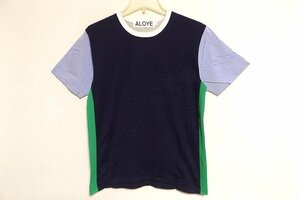 N5652:ALOYE(アロイ）切替生地ポケット付Tシャツ/紺×灰×青/M：35