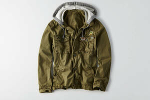 * 1点のみ * AE アメリカンイーグル AEO Patch Military Jacket ミリタリー パーカ ジャケット XXL / Olive *