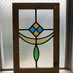 8s-1159 アンティークステンドグラス ダイヤ柄/リース柄/幾何学柄 1920年代英国製/イギリス製