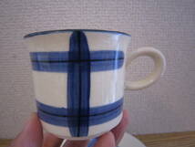 昭和、コーヒーカップ＆ソーサー、白磁コバルトブルー線描き_画像2