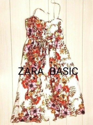 ZARA BASIC　ザラ　花柄キャミソールワンピース　赤　ピンク　夏　XS 花柄ワンピース