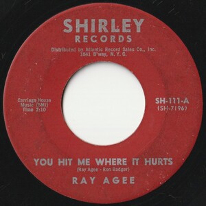 Ray Agee You Hit Me Where It Hurts / Tin Pan Alley Shirley US SH-111 202585 R&B R&R レコード 7インチ 45