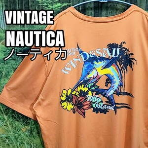 90s 90年代 NAUTICAノーティカ 魚 バックプリント オーバーサイズ Tシャツ ヴィンテージ　ビンテージ VINTAGE フィッシュ 釣り ルアー