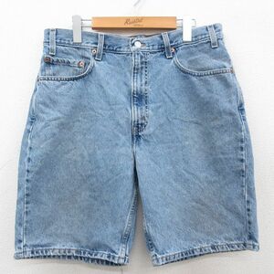 W36/古着 リーバイス Levis 505 ショート パンツ ショーツ メンズ 00s コットン 薄紺 ネイビー デニム 23may18 中古 ボトムス 短パン ショ