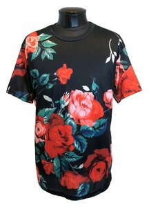 新品 5XLサイズ 花柄 薔薇柄Tシャツ 718 黒 ブラック BLACK バラ フラワープリント ローズ パンク ロック ヴィジュアル系 グラフィック