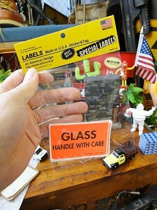 アメリカのパッキングラベル Sサイズ蛍光オレンジ（取り扱い注意/GLASS）単品1枚 ■ アメリカン雑貨 アメリカ雑貨