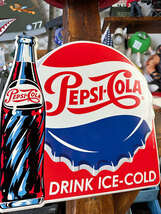 ペプシ　エンボスティンサイン（ボトルキャップ＆ボトル/DRINK ICE COLD） ■ アメリカン雑貨 アメリカ雑貨_画像2