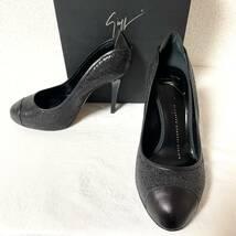 GIUSEPPE ZANOTTI ジュゼッペ・ザノッティ　ヒールパンプス レザー　ヒール10.5cm ラメ　361/2 23.5cm ブラック　黒　＊AW_画像1