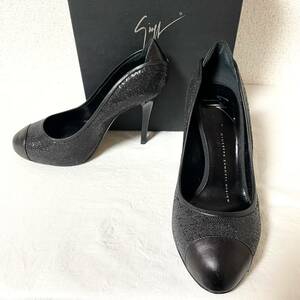 GIUSEPPE ZANOTTI ジュゼッペ・ザノッティ　ヒールパンプス レザー　ヒール10.5cm ラメ　361/2 23.5cm ブラック　黒　＊AW