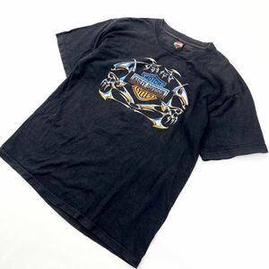 Harley Davidson ☆ メタル感あるプリント◎ フェード◎ 半袖 Tシャツ ブラック XL 無骨 アメカジ バイカー ハーレーダビッドソン■ED215