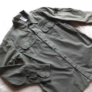 C.A.B.CLOTHING　キャブクロージング　ミリタリーシャツ　Lサイズ　BLACK FLYS EST1991 ステンシル　ポリエステル30％　春夏　