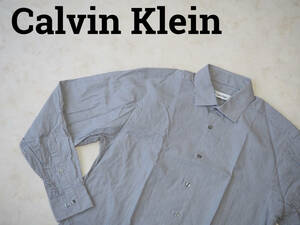 * free shipping * Calvin Klein Calvin Klein USA direct import old clothes long sleeve stripe wide spread color shirt men's 151/2 gray used 