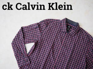 ☆送料無料☆ ck Calvin Klein シーケー カルバンクライン USA直輸入 古着 長袖 チェック シャツ メンズ L レッド トップス 中古 即決