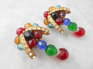  genuine article France antique * color beads . clear Stone . beautiful earrings * Paris * Vintage accessory *