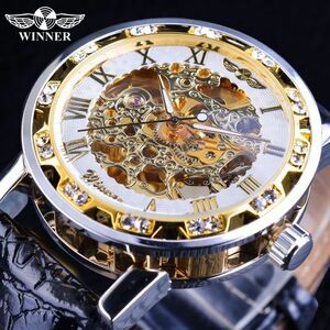 【送料無料】 ホワイト ゴールド ダイヤモンド ディスプレイ 機械式 スケルトン 腕時計