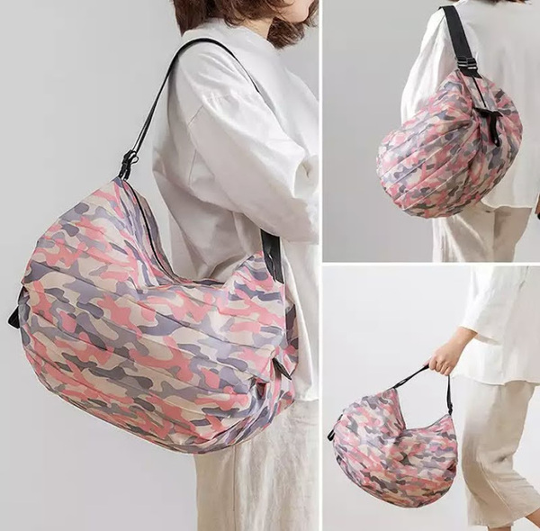 ■新品■ショッピングバッグ【迷彩】【ピンク】大容量　コンパクト　簡単　エコバッグ　かわいい　便利