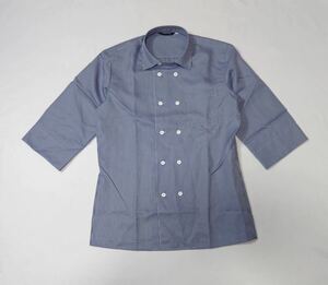 ( unused ) Montblanc // 7 minute sleeve stripe pattern cook shirt ( navy blue series × white series ) size M