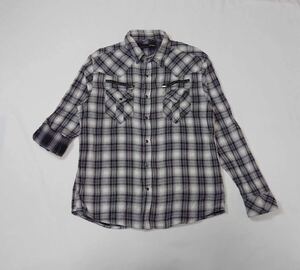 mossimo モッシモ // 長袖 チェック柄 2枚合わせガーゼ ウエスタンシャツ (白系×黒) サイズ XL