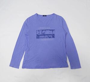 JUNMEN ジュンメン // 長袖 プリント Vネック Tシャツ・カットソー (ライトパープル系) サイズ L (日本製)