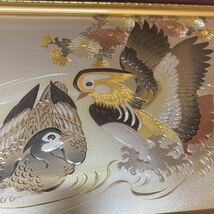 秀山謹言 彫金画 風景画 鳥 鴨 額縁 彫金 インテリア 飾り 壁飾り 鳥の絵 彫刻 漆塗り 額縁 飾り 約35×47cm room accessory_画像8