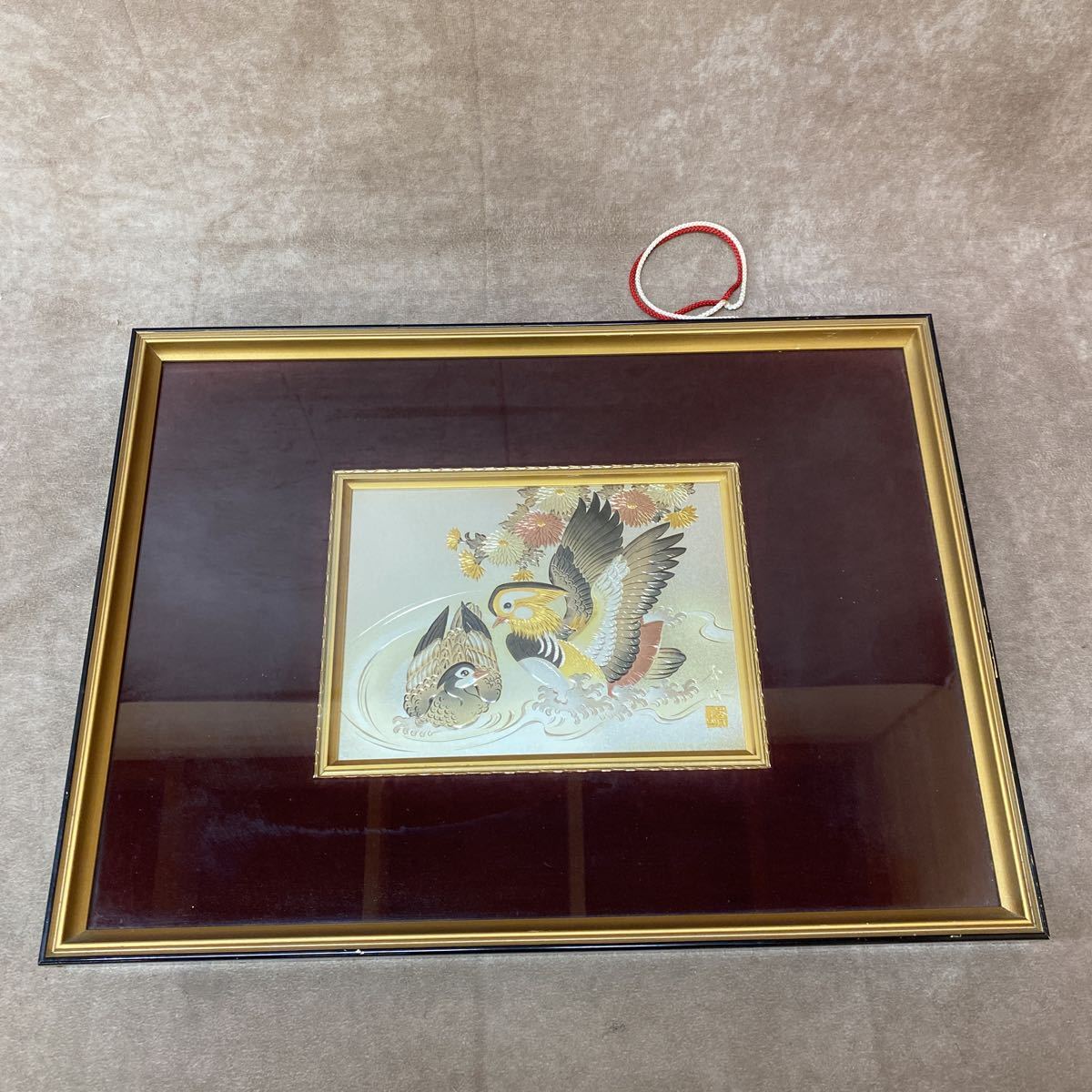 Shuzan Kingen Engraving, Landscape Painting, Bird, Duck, Frame, Engraving, Interior Decoration, Wall Decoration, Bird Picture, Sculpture, Lacquer Painting, Frame, Decoration, Approx. 35 x 47 cm, Room Accessory, Hobby, Culture, Handcraft, Handicrafts, Metalworking, Metalworking