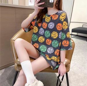 レディース、韓国風、半袖、ゆったり、可愛いニラ柄、おしゃれ女性プルーオーバーTシャツ、素敵なデザイン