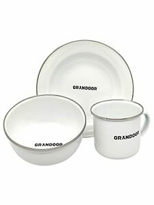 GRANDOOR ホーロー食器 3点セット (マグカップ 皿 椀) キャンプ アウトドア カトラリー (ホワイト)