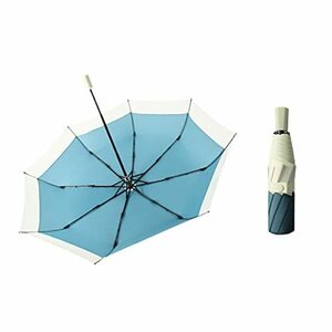 短い傘、三つ折り傘、8本骨 大型 台風対応 梅雨対策 超撥水 メンズ レディース (ブルー2)