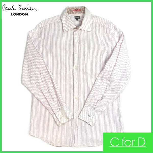 ★Paul Smith★Lサイズ ポールスミス LONDON 長袖 メンズ ピンク ストライプ柄 花柄 トップス シャツ Yシャツ ビジネスシャツ Y068