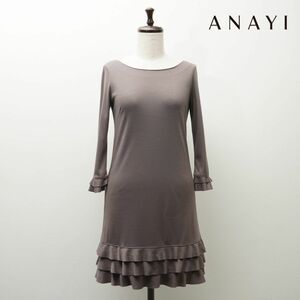  beautiful goods ANAYI Anayi tia-do frill 7 minute sleeve cut and sewn One-piece lady's gray ju size 36*DC330