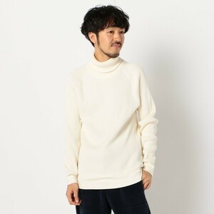 美品 Healthknit ヘルスニット ワッフル加工 タートルネック長袖カットソー トップス メンズ アイボリー 白 サイズL*DC483