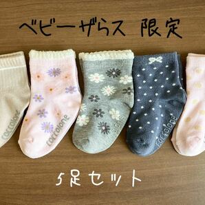 ベビーザらス限定 5Pソックス ベビー ソックス 赤ちゃん 靴下 5点セット 花 ドット 無地 送料無料の画像1