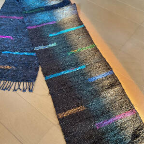 棒グラフ模様泥（藍）大島　裂き織り　裂織　古布　着物リメイク　テキスタイル　ハンドメイド