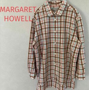 マーガレットハウエル シルク混チェック柄シャツ 七分袖 日本製