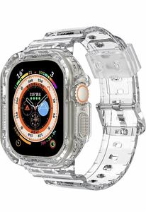 Apple Watch Ultra 49mm バンド コンパチブル アップルウォッチ 49mm用保護ケース 一体型ベルト クリスタル TPU 透明 耐衝撃 男女兼用