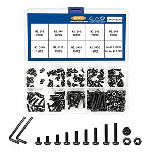 【322本入】六角穴付ボルトセット M2.5*3mm/ 4mm / 5mm/ 6mm/ 8mm/ 10mm/ 12mm/ 16mm/ 20mm/