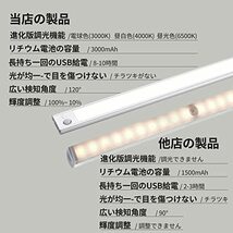 Ezprotekt LED センサーライト 3000mAH 大容量電池 超薄型 40cm 人感センサーライト 三段階調色 昼光色 昼白色 電球色 足元灯_画像3