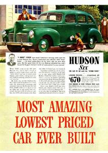 *1940 year. automobile advertisement Hudson HUDSON SIX AMC
