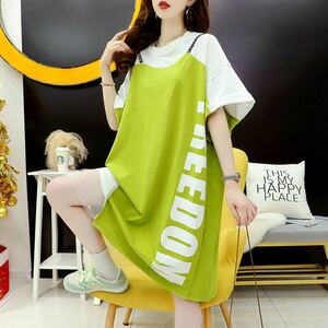  T-shirt lady's summer easy short sleeves tops piling put on manner English character kaju Arthur commuting pretty ound-necked thin SLUB093(2 color M-XL)